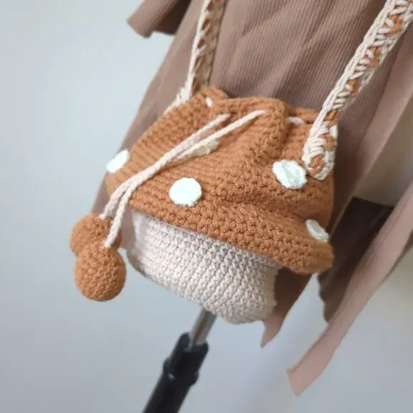 Handmade‎ Crochet Mushroom Purse Crossbody Bag Nature Brown Whimsical Fairy - Picture 7 of 9